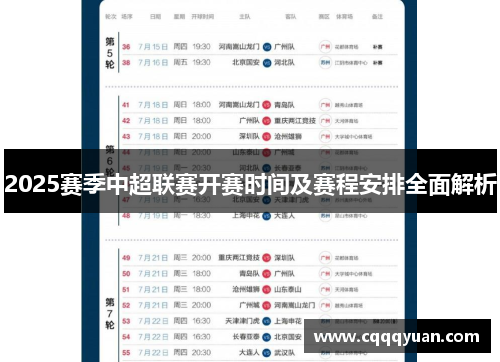 2025赛季中超联赛开赛时间及赛程安排全面解析