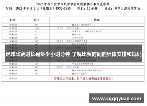 足球比赛时长是多少小时分钟 了解比赛时间的具体安排和规则